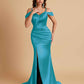 Sexy Soft Satin Mermaid Off Shoulder Side Slit Floor-Length Mermaid Bridesmaid Dresses