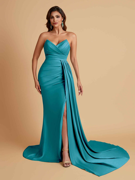 Sexy Soft Satin Mermaid V-neck Floor-Length Mermaid Bridesmaid Dresses