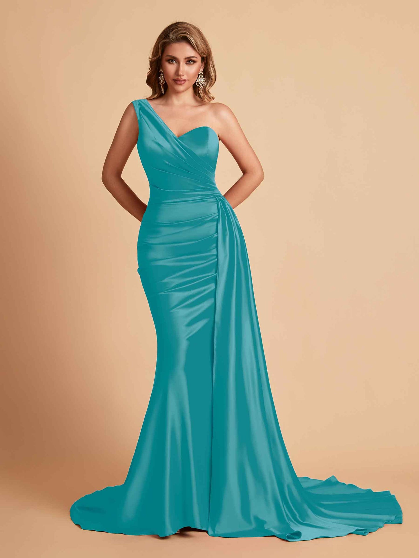 Sexy Satin Mermaid One Shoulder Maxi Long Bridesmaid Dresses Online