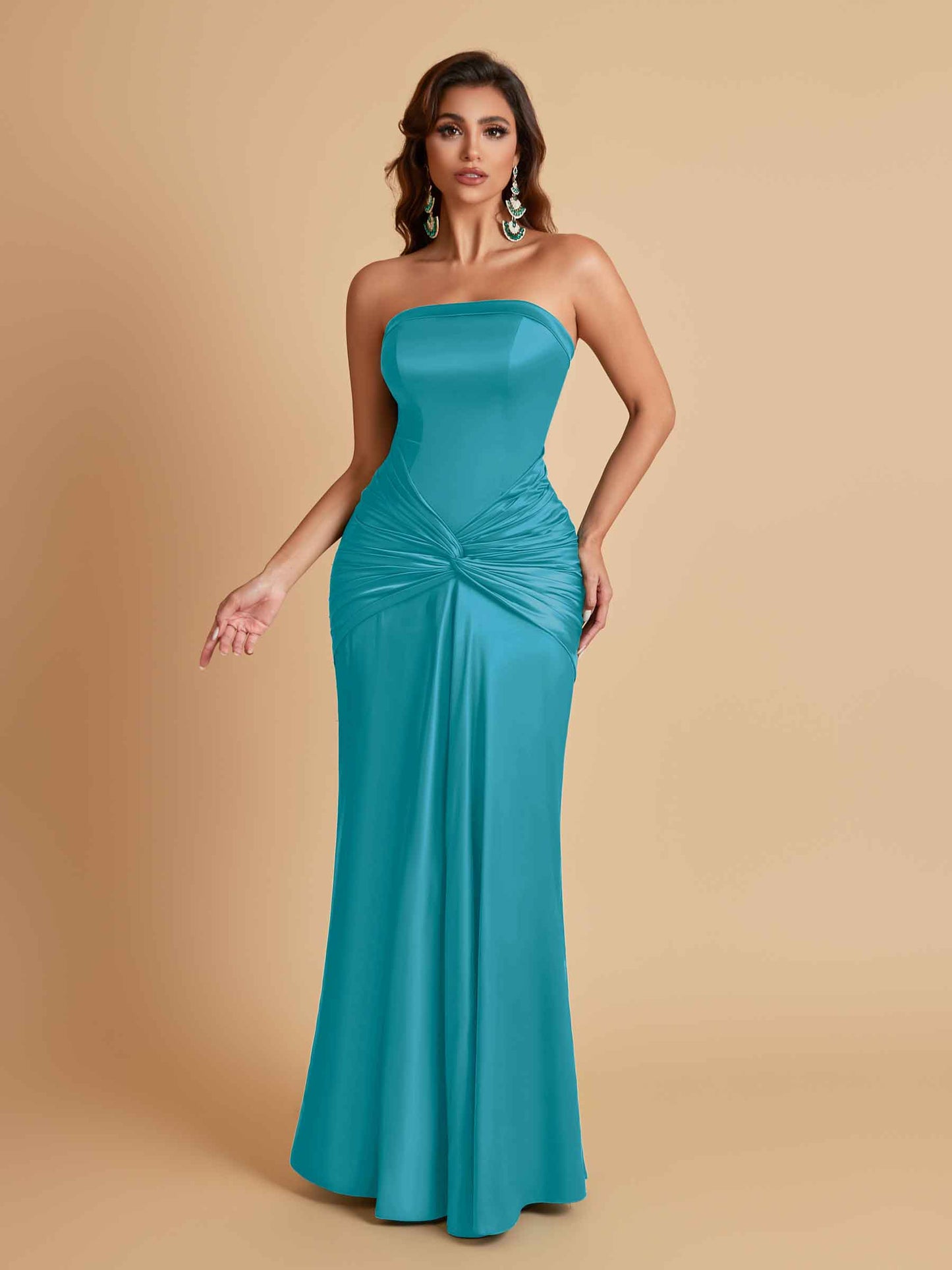 Sexy Soft Satin Mermaid Strapless Floor-Length Mermaid Bridesmaid Dresses