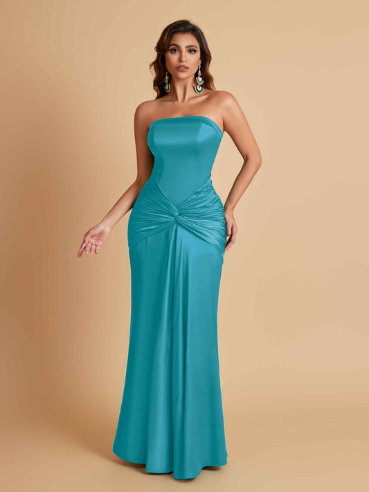 Sexy Soft Satin Mermaid Strapless Floor-Length Mermaid Bridesmaid Dresses