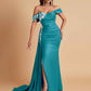 Elegant Soft Satin Mermaid Off Shoulder Floor-Length Mermaid Bridesmaid Dresses