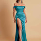 Sexy Off the Shoulder Soft Satin Side Slit Floor-Length Mermaid Bridesmaid Dresses