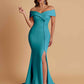 Elegant Soft Satin Mermaid Off Shoulder Side Slit Floor-Length Bridesmaid Dresses