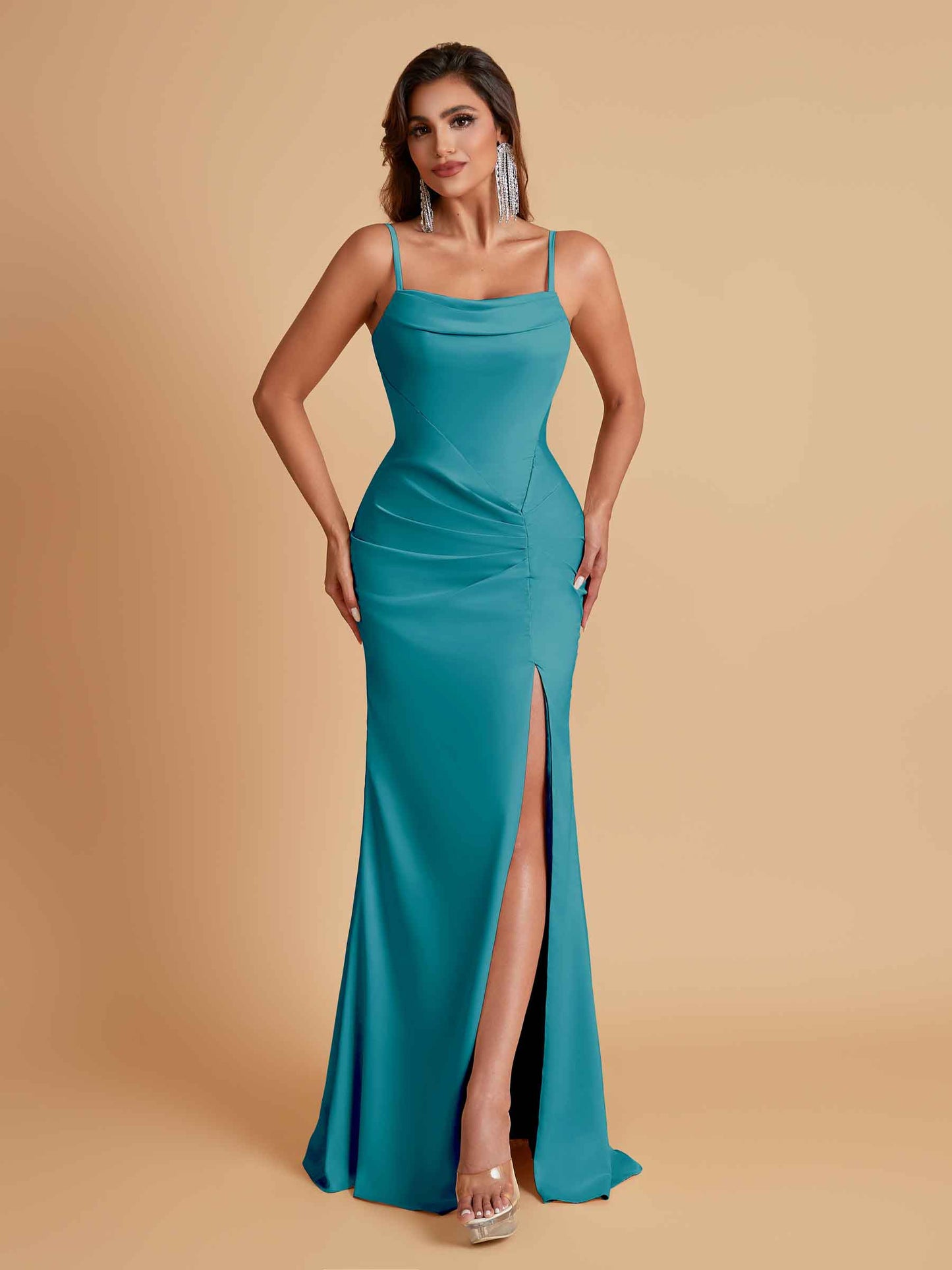 Gorgeous Spaghetti Straps Soft Satin Side Slit Floor-Length Mermaid Bridesmaid Dresses