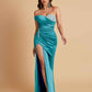 Sexy Soft Satin Mermaid One Shoulder Side Slit Floor-Length Mermaid Bridesmaid Dresses