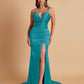 Sexy Soft Satin V-neck Spaghetti Strap Side-Slit Mermaid Bridesmaid Dresses