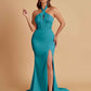 Elegant Soft Satin Mermaid Halter Side Slit Floor-Length Bridesmaid Dresses Online
