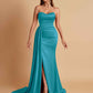 Elegant Soft Satin Sweetheart Strapless Side-Slit Mermaid Bridesmaid Dresses