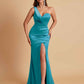 Gorgeous One Shoulder Soft Satin Side Slit Floor-Length Mermaid Bridesmaid Dresses