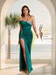 Sexy Soft Satin Mermaid One Shoulder Side Slit Floor-Length Mermaid Bridesmaid Dresses