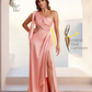 Sexy Soft Satin Mermaid One Shoulder Asymmetrical Side Slit Floor-Length Bridesmaid Dresses
