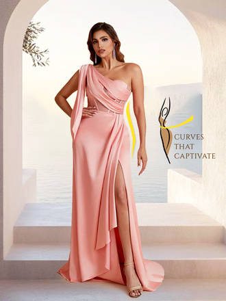 Sexy Soft Satin Mermaid One Shoulder Asymmetrical Side Slit Floor-Length Bridesmaid Dresses