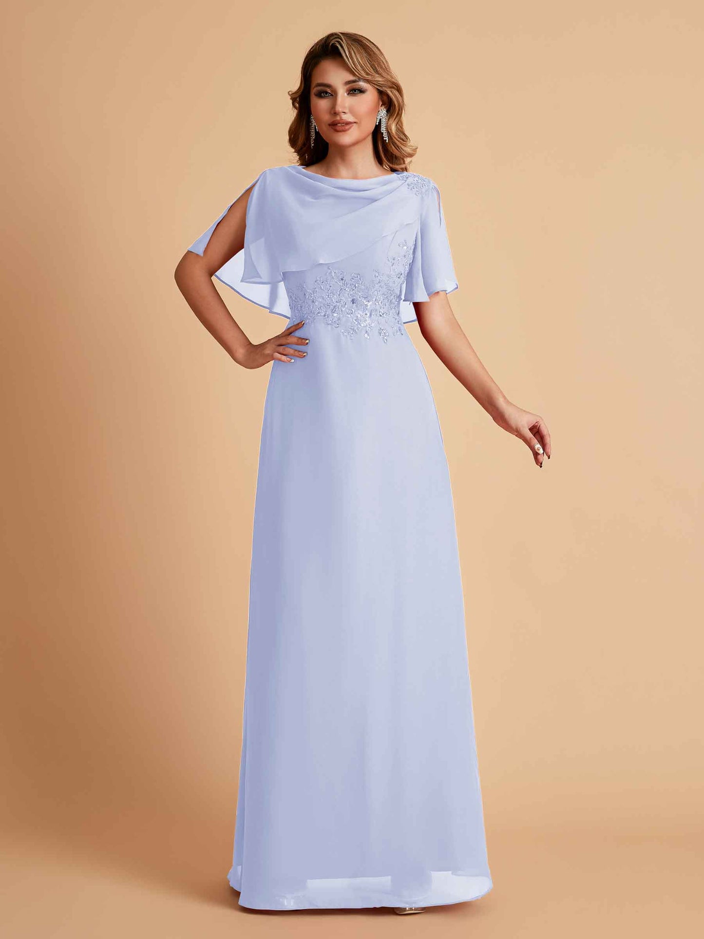Elegant A-Line Chiffon Half Sleeves Jewel Mother of the Brides Dresses Online