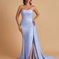 Simple Soft Satin Mermaid Strapless Floor-Length Mermaid Bridesmaid Dresses
