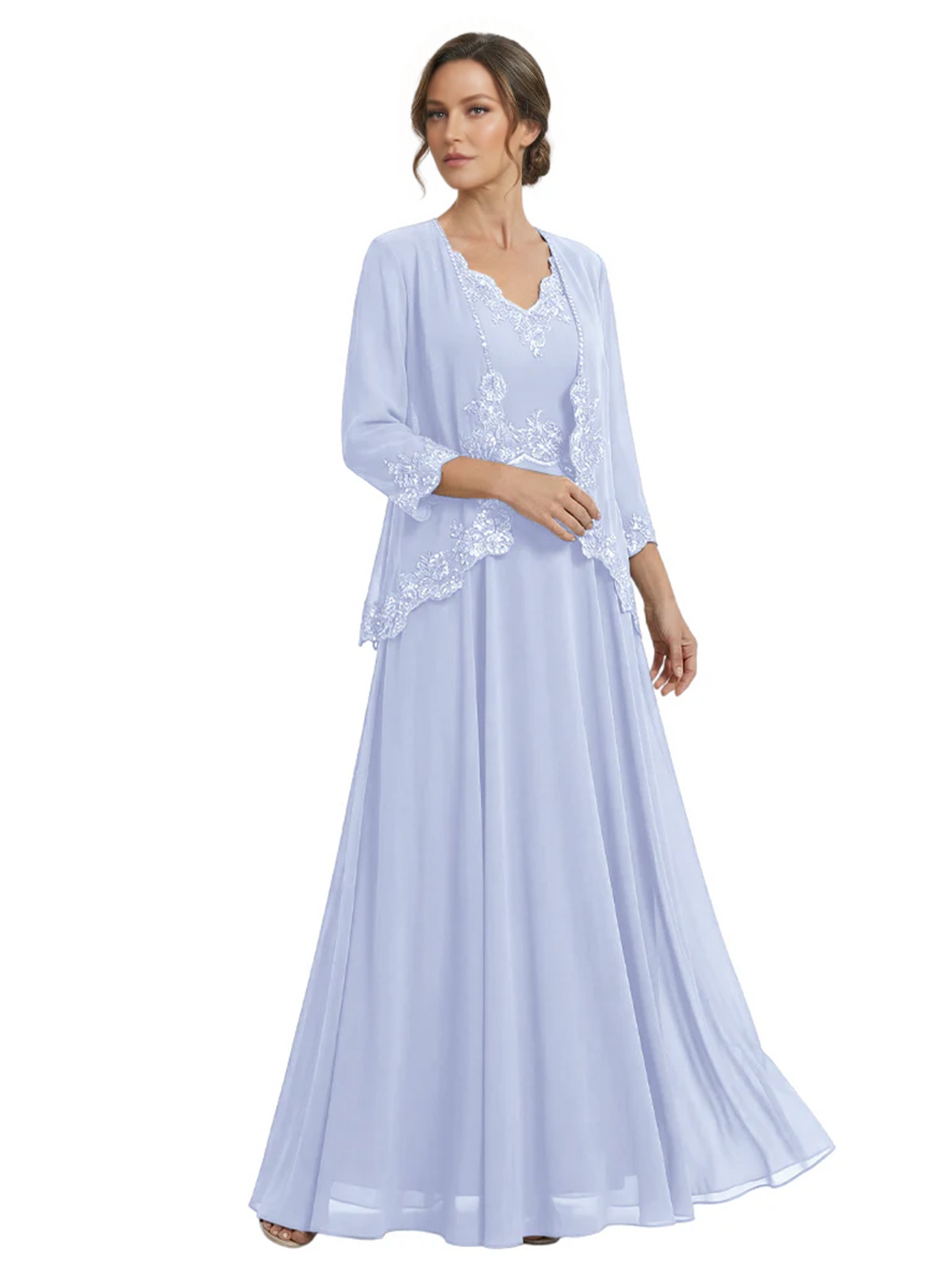Plus Size A-line Chiffon 3/4 Sleeves Mother of the Brides Dresses Long Jacket Dress