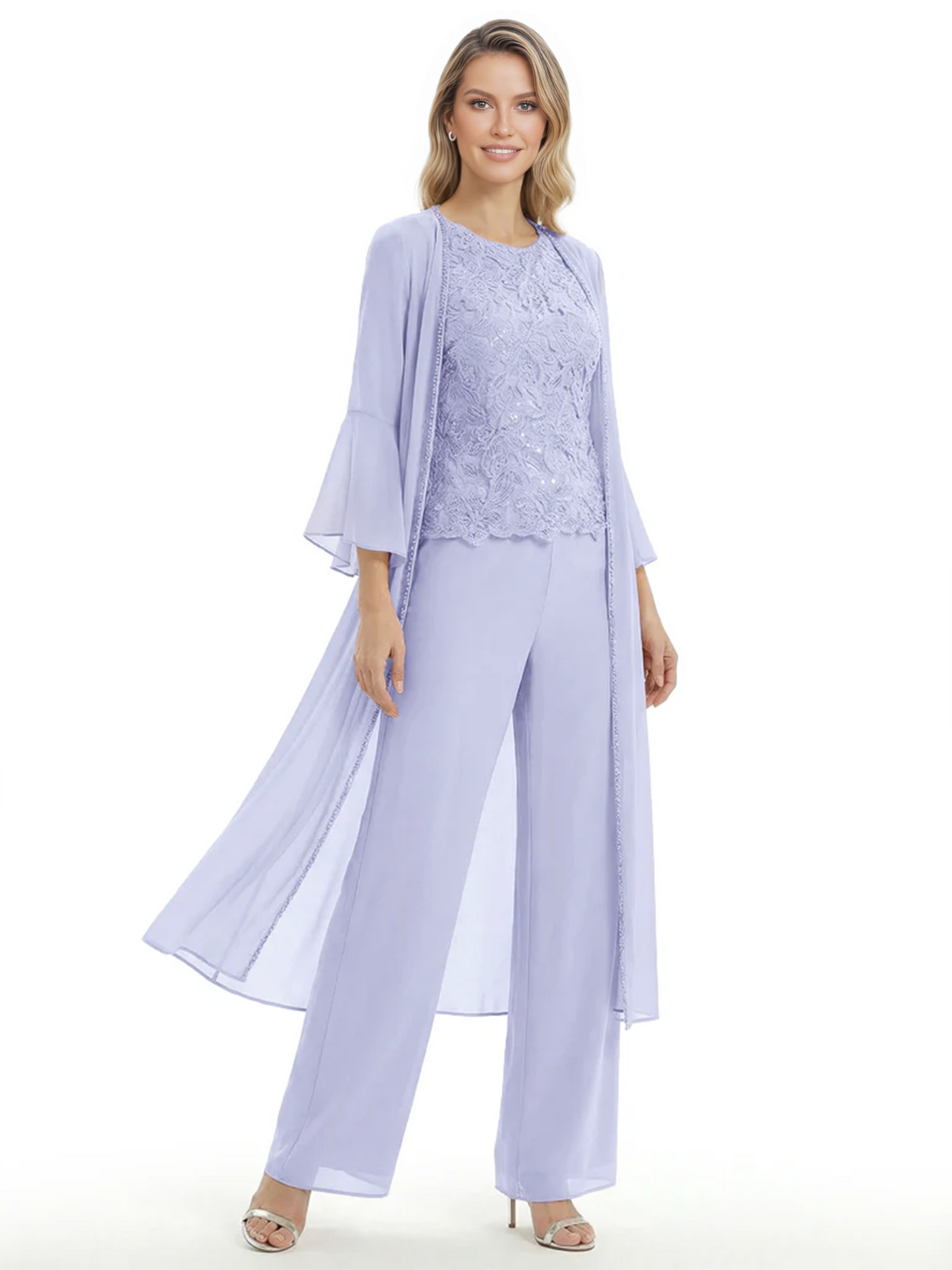 Elegant Pink 3-Piece Pant Set Trending 2026 Styles with Lace Wide-Leg Pants