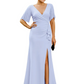 Elegant Evening Gown Trending V-Neck & Ruffle Detail Mother of Bride Outfits Slit