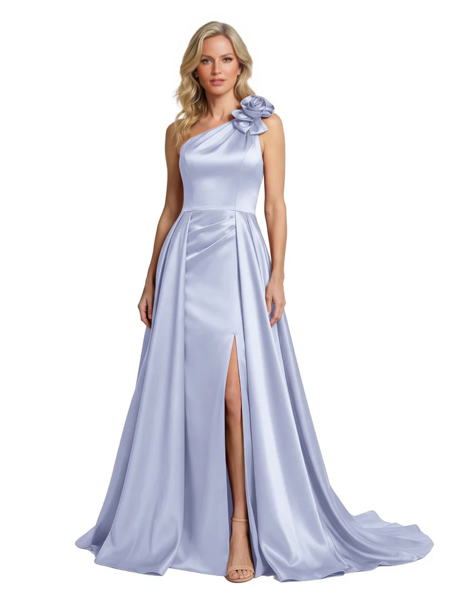One Shoulder Sleeveless Mother of the Brides Dresses Floor Length Slit With Train