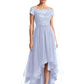 Formal High-Low Mother of the Bride Gown Short Sleeve Lace Maxi Dress with Tiered Skirt