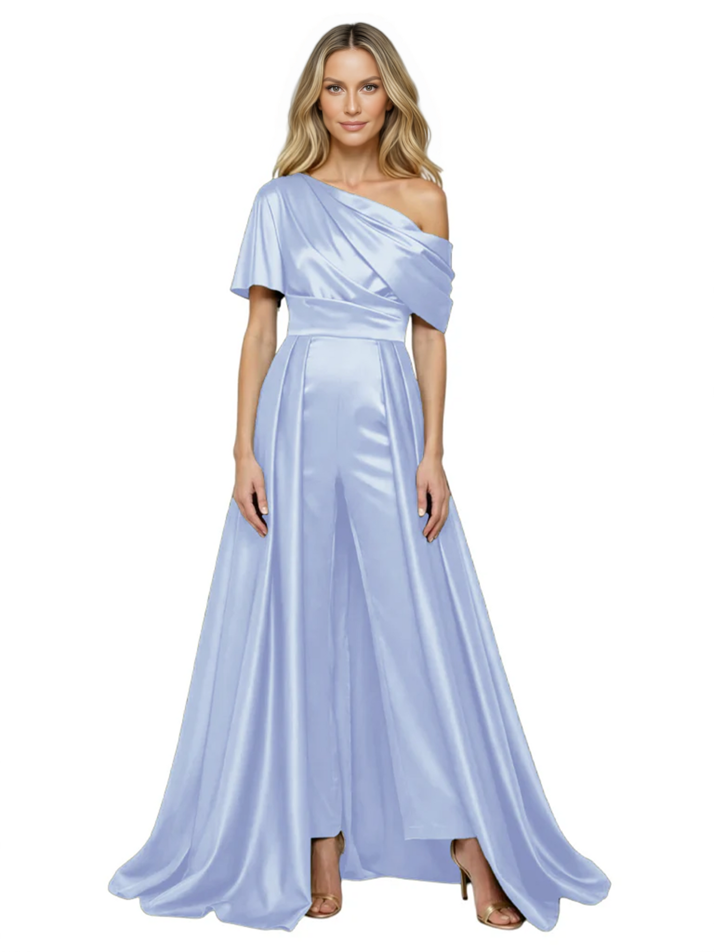 One Shoulder Mother of Bride jumpsuits Formal Gowns Floor Length Detachable Train