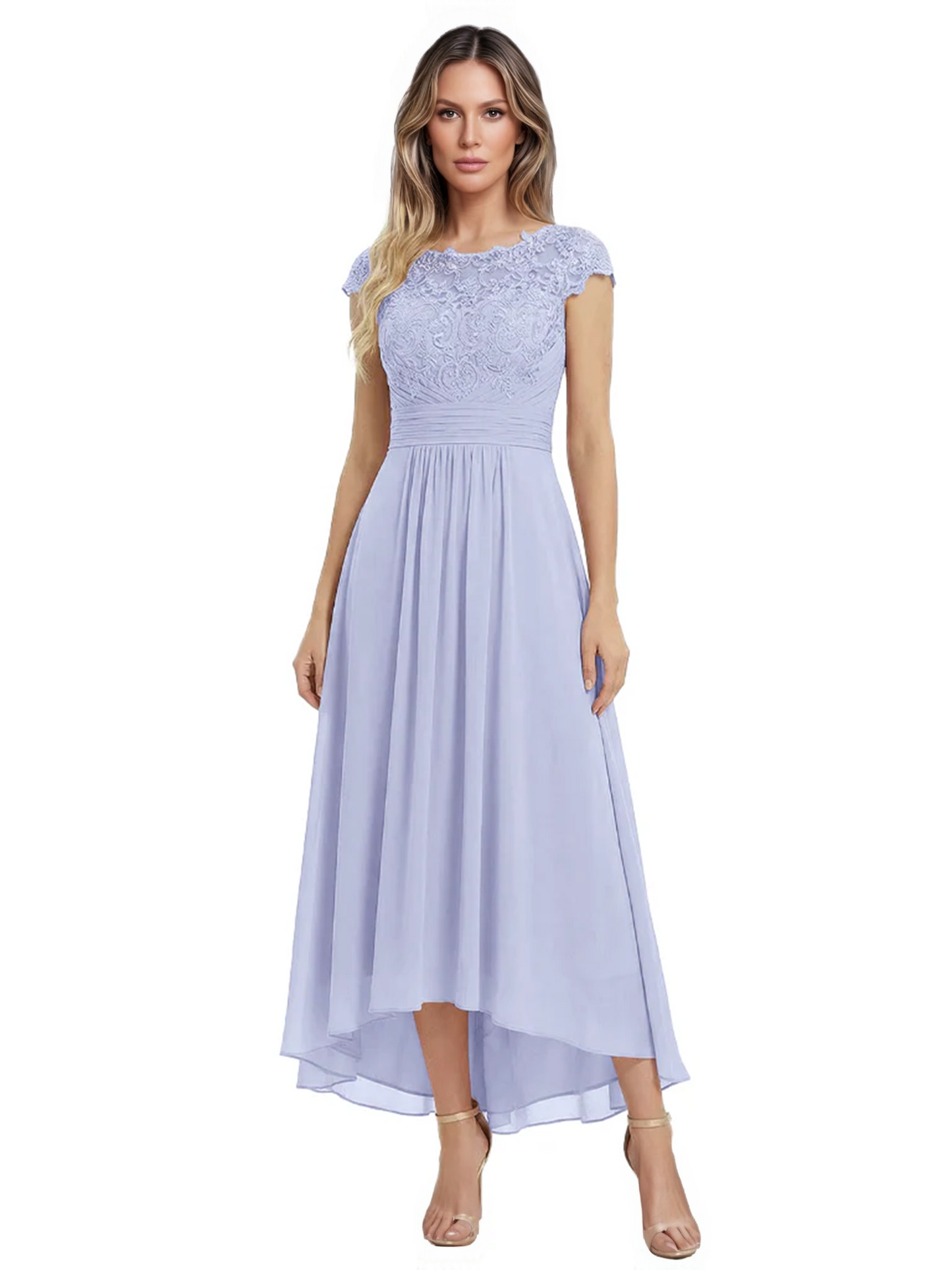 Elegant Evening Gown Trending 2026 Styles with Cap Sleeves High-Low Skirt