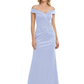 Off Shoulder Mother of the Bride Dress Beaded Waist Satin Gown Portrait Neckline