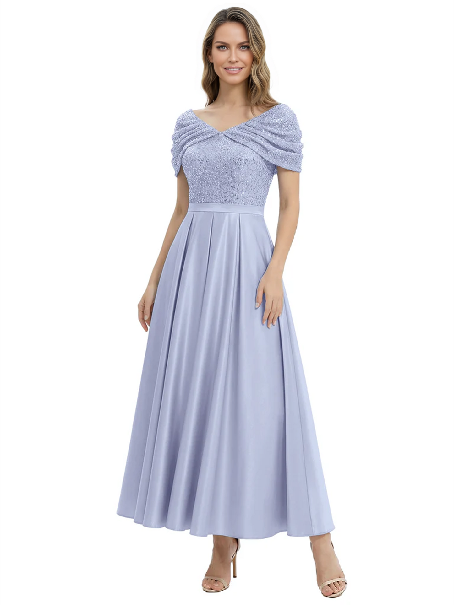 Luxury Formal Dress Sparkling Sequin Top Mother of Bride Dress Silk Satin A-Line Gowns