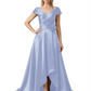 Off Shoulder Mother of the Bride Dress High-Low Satin Gown with Portrait Neckline
