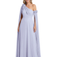 One Shoulder Mother of the Bride Dress Asymmetrical Cape Sleeve Gown with Floral