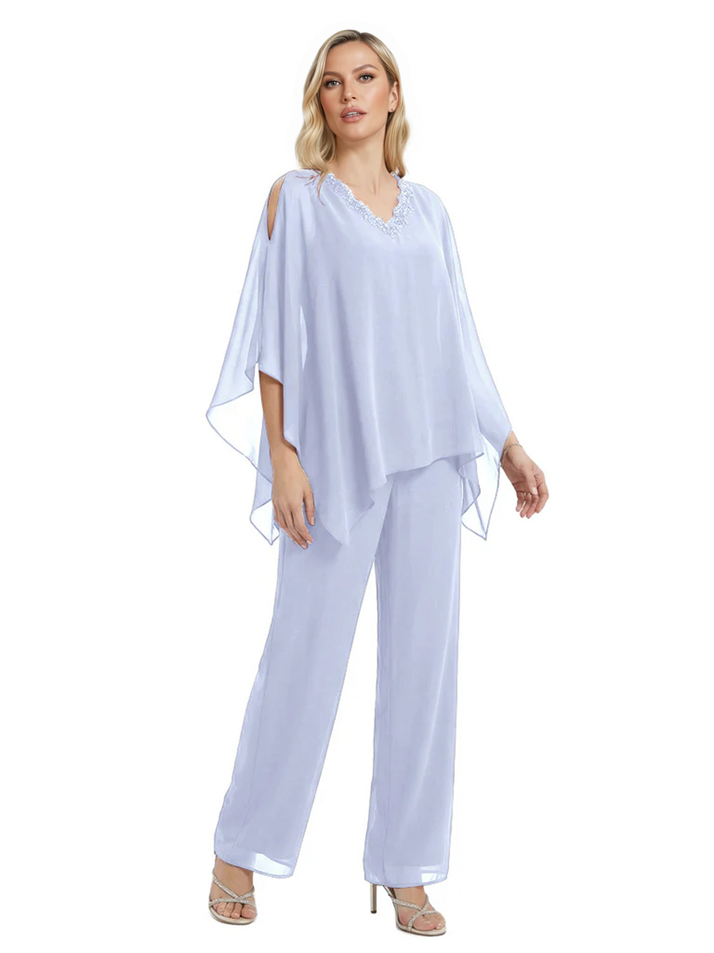 V-Neck Chiffon Mother of the Brides Dresses Plus Size Jacket Suits Wedding