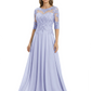 Illusion Neck Mother of the Bride Dress Half Sleeve Lace Applique Gowns Chiffon