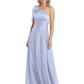 One-Shoulder Mother of the Bride Dress Satin Gown with Bow Ruched Empire Waist