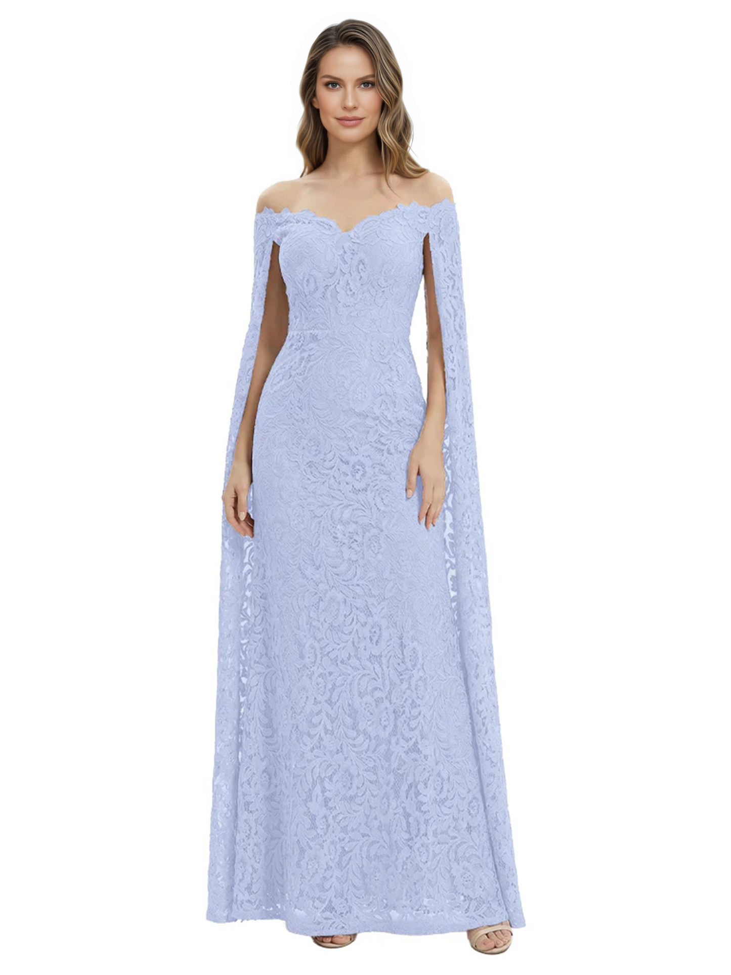 Elegant Mother of the Groom Gown Floral Lace Embroidered Formal Dress with Cape