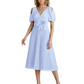 Wedding Formal Dress V-Neck Pleated Chiffon Gown with 3D Flower Accent Knee Length