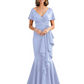 Satin Mother of the Bride Dress with Cascading Ruffles and Mermaid Tail V-Neck
