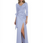 Elegant Evening Gowns Slit Trending Styles Satin Slit Formal Dress Cowl Neckline Gown Tie