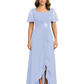 Formal High-Low Mother of the Bride Gown Sleeved Chiffon Maxi Dress Ruched Waist