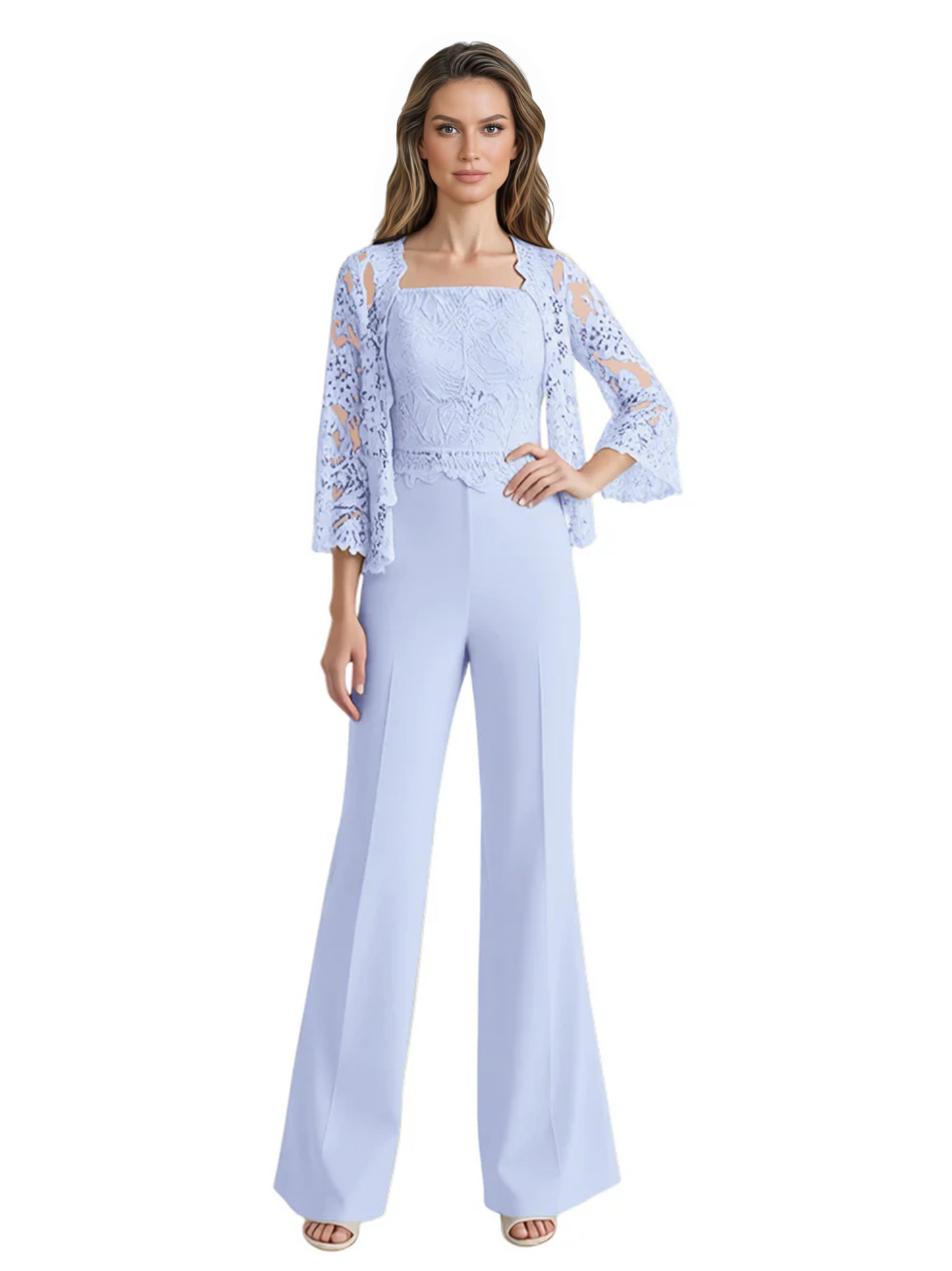 Mother of the Bride Jumpsuit with Lace Jacket 3/4 Sleeve Formal Pant Suit