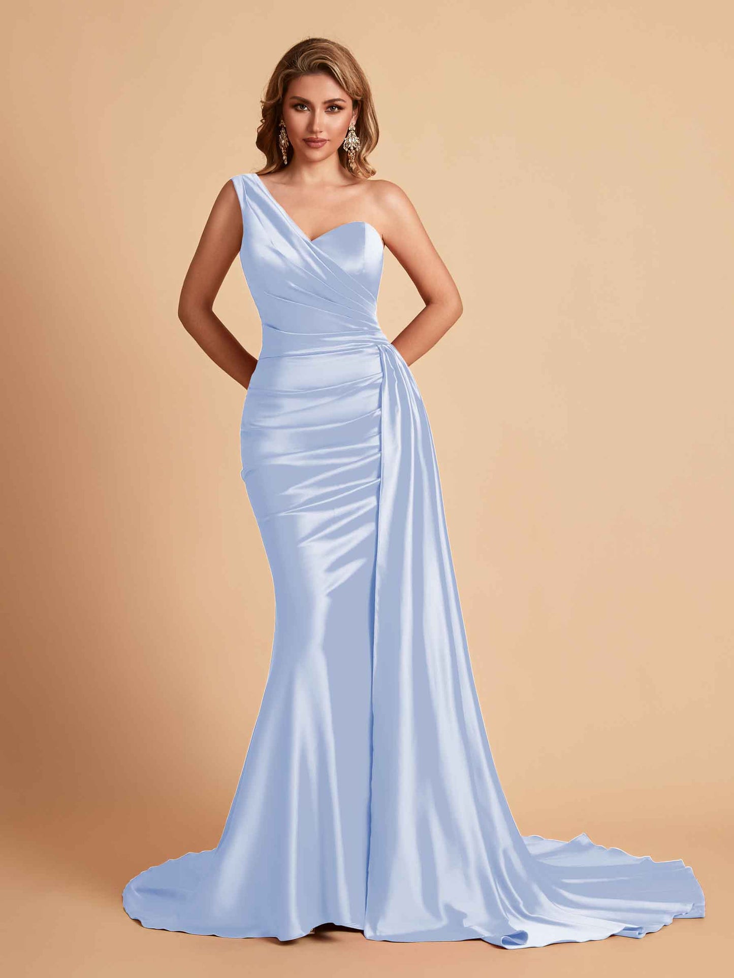 Sexy Satin Mermaid One Shoulder Maxi Long Bridesmaid Dresses Online