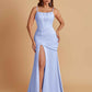 Sexy Soft Satin Mermaid Spaghetti Straps Side Slit Floor-Length Bridesmaid Dresses