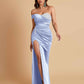 Sexy Soft Satin Mermaid One Shoulder Side Slit Floor-Length Mermaid Bridesmaid Dresses