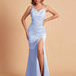 Sexy Satin V-neck Side Slit Mermaid Floor Length Bridesmaid Dresses