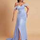 Elegant Soft Satin Mermaid Off Shoulder Floor-Length Mermaid Bridesmaid Dresses