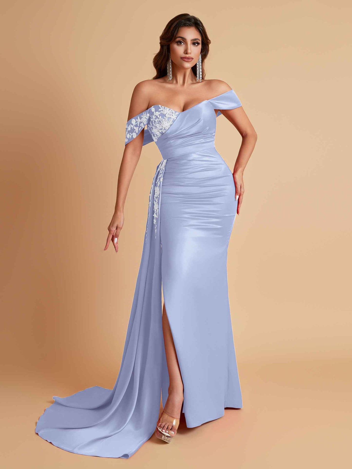 Elegant Soft Satin Mermaid Off Shoulder Floor-Length Mermaid Bridesmaid Dresses