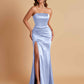 Elegant Soft Satin Strapless Split Side Mermaid Bridesmaid Dresses