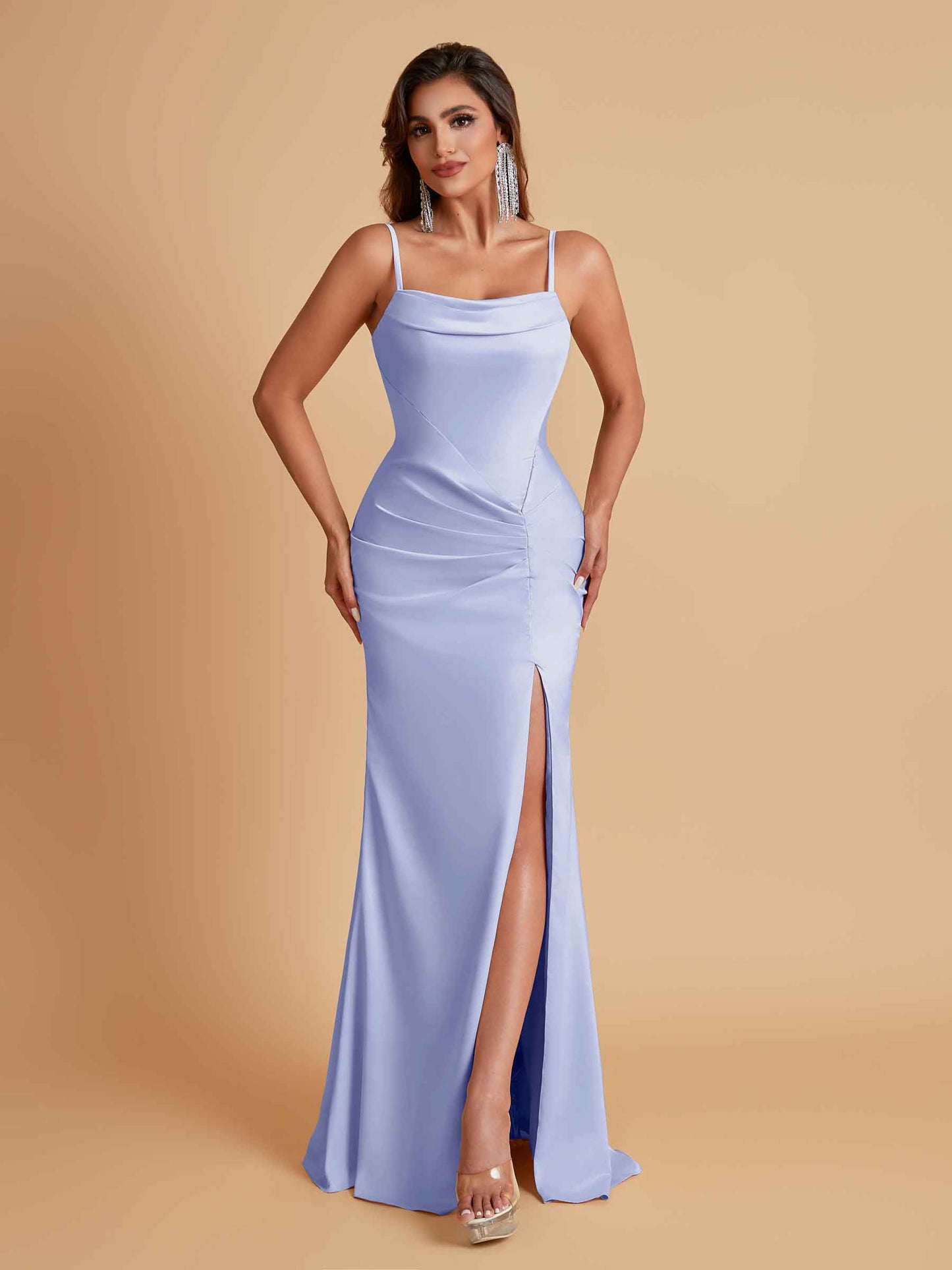 Gorgeous Spaghetti Straps Soft Satin Side Slit Floor-Length Mermaid Bridesmaid Dresses