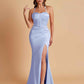 Sexy Soft Satin Mermaid Spaghetti Straps Side Slit Floor-Length Bridesmaid Dresses