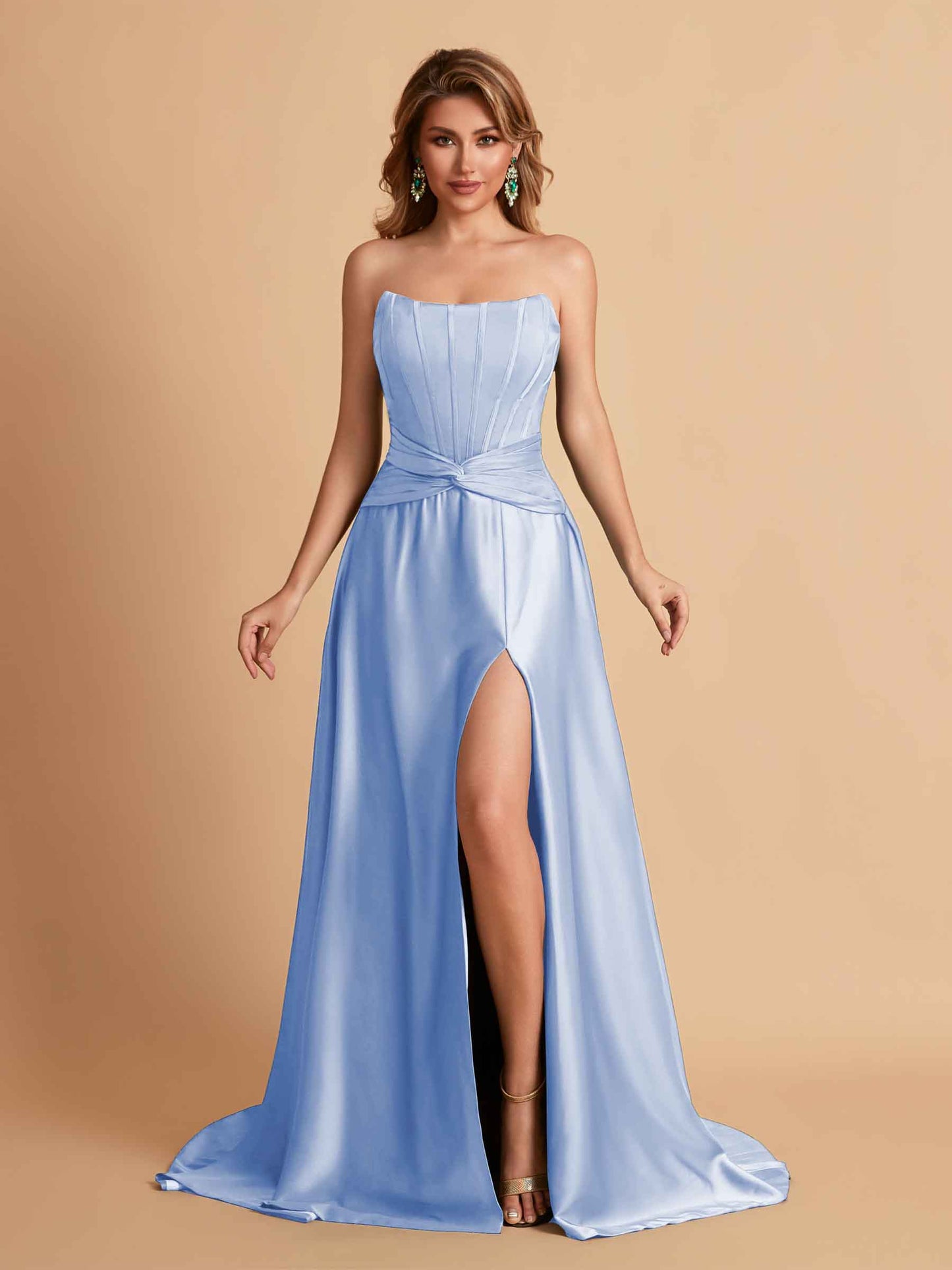 Elegant Satin Sweetheart A-Line Side Slit Floor Length Bridesmaid Dresses