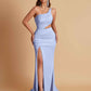 Gorgeous One Shoulder Soft Satin Side Slit Floor-Length Mermaid Bridesmaid Dresses